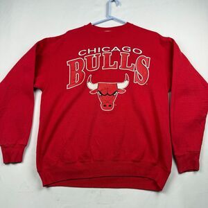 VTG NBA Chicago Bulls Artex Sweatshirt Men Large Red Graphic Cotton Fleece Lined